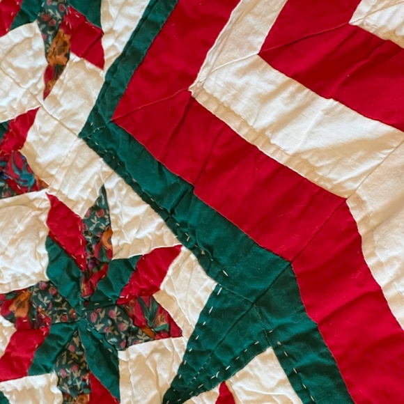 Quilted Christmas Tree Skirt Vintage Homemade 48” Handmade Star Pattern Classic - Picture 7 of 15